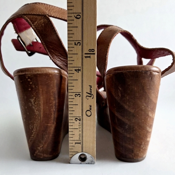 Bed Stu Wood Wedge Sandals With Neutral Leather Uppers, Ankle Strap, Studs, 9.5 - Picture 11 of 16